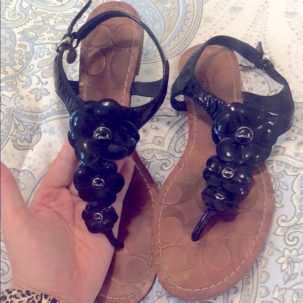 Coach Patent Leather Flower Sandals SZ 10